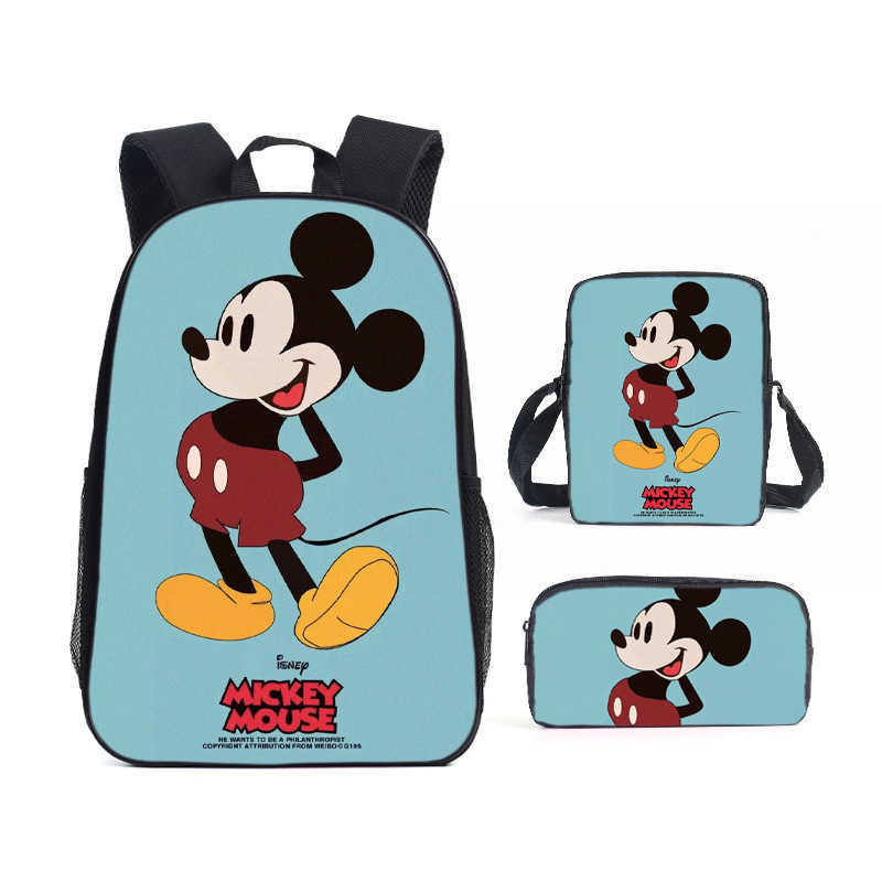 Disney Cute couple Mickey Minnie 3-piece childrens school backpack with lunch bag pencil case best gift for boys and girls school bagXJ250417