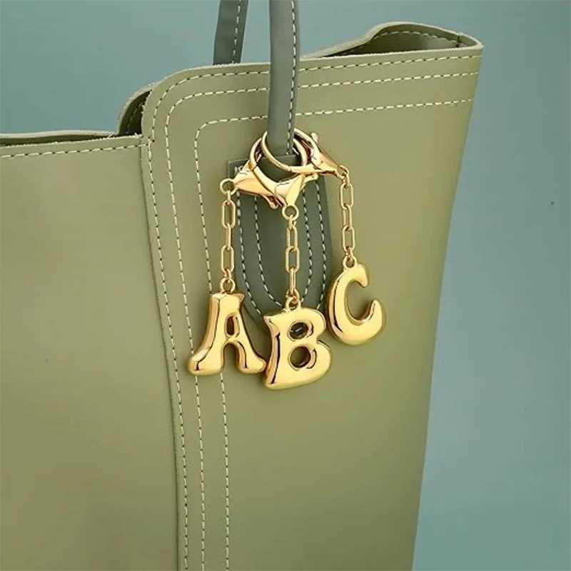 26 Letter Keychain Charms Gold Bubble Initial English Alphabet Pendant Fashion Versatile Bag Accessories Trendy Decoration Gift W250604