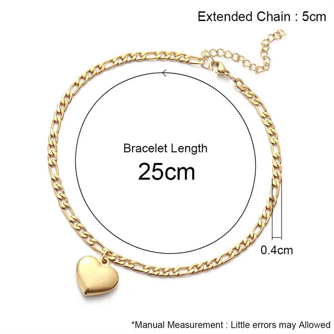 Heart Anklet For Women Gold Silver Color Stainless Steel Foot Leg Figaro Ankle Chain Bracelet Punk Summer Beach Jewelry Gift W250604