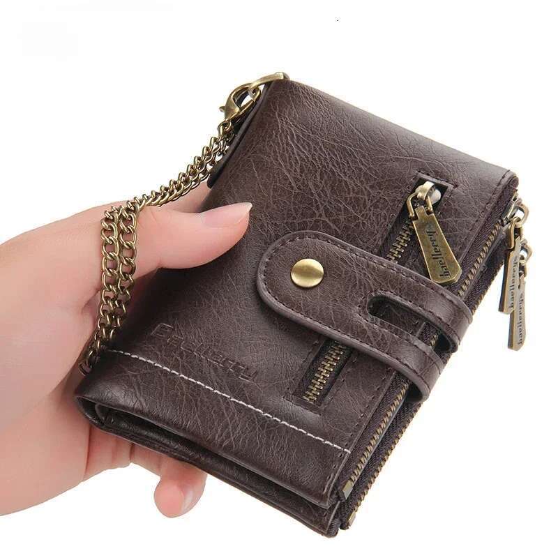 New Men Wallets PU Leather Short Card Holder Chain Brand Men's High Quality Classic Retro Male Wallet Coin Purse