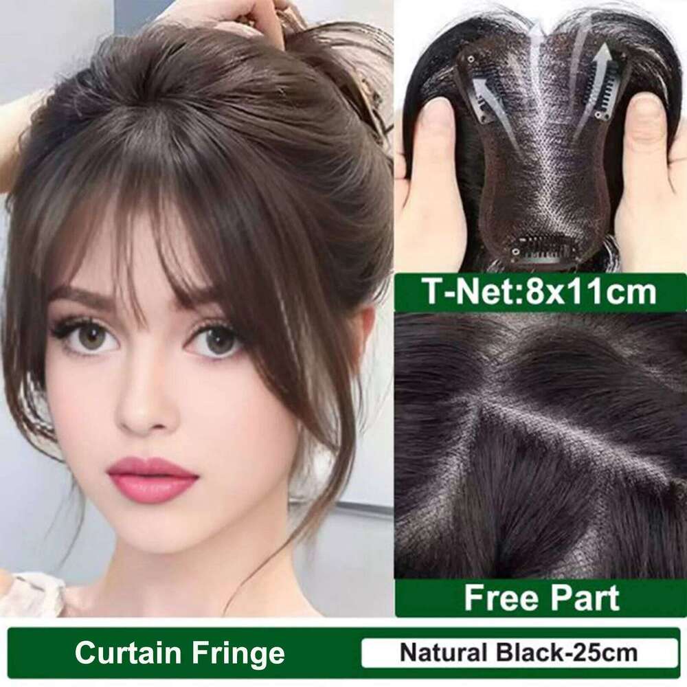 8x11cm Swiss Lace Hairnet Topper Virgin European Human Hair Extension Light Breathable Curtain Bangs Eight-character fringe