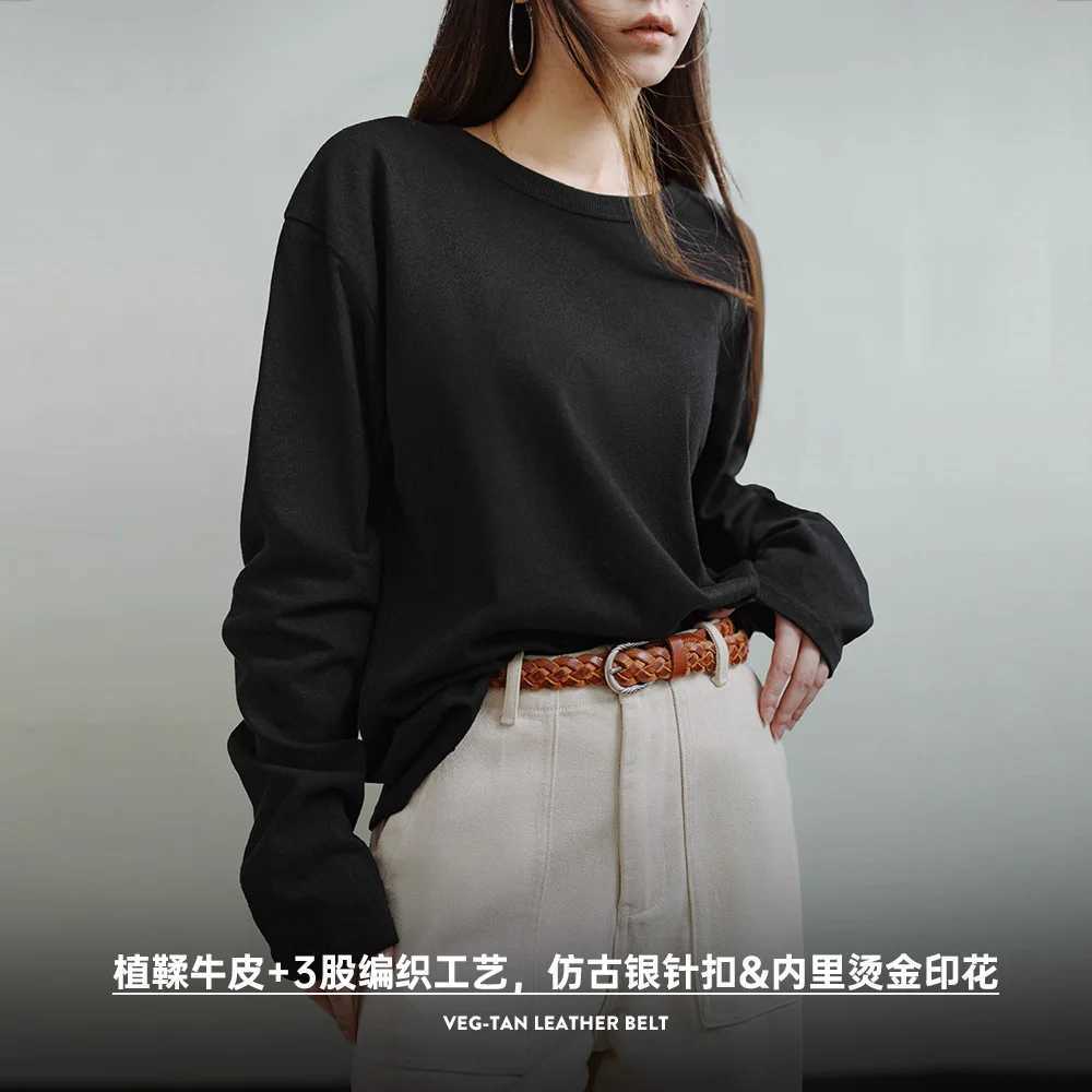 Vintage Veg-Tan Cowhide Braided Belt for Women Leather Belt Simple Accessory Belts with 3 Strands of Weaving Craftsmanship W250604