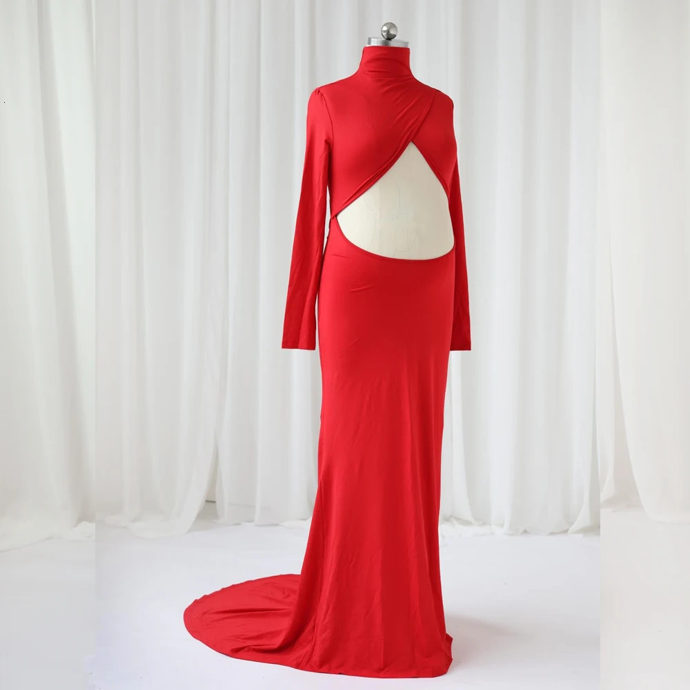 Sexy Elegant Maternity Pography Gown Expose Pregnant Belly Dress Po Shoot Pregnant Red Floor Mopping Dress 250530