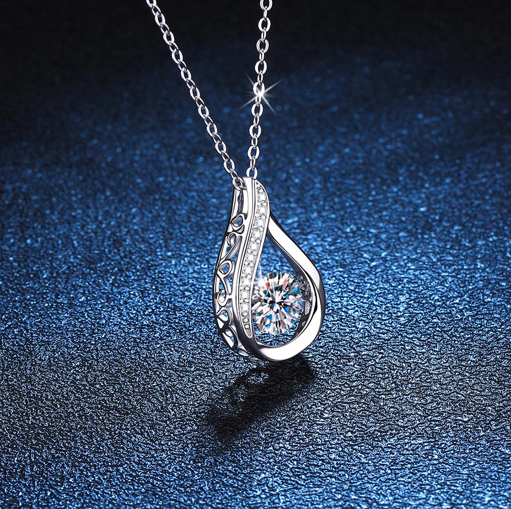 S925 Sterling Silver Moissanite Pendant Necklace 1ct Drop Design, Elegant Korean Style Jewelry for Women, Direct Wholesale