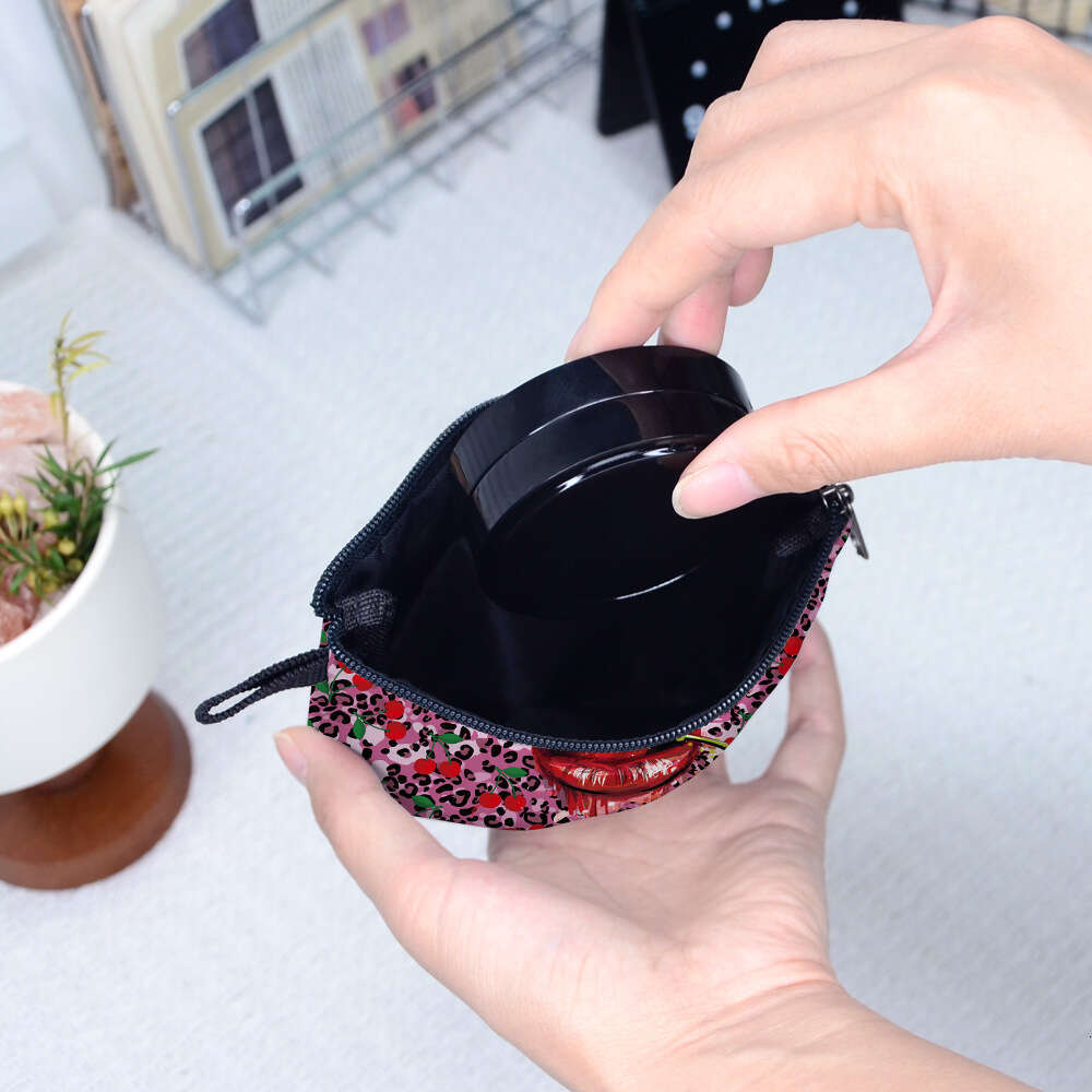 Cherry Leopard Print Purse Portable Key Storage Coin Change Card Holder Ins Small Square Bag