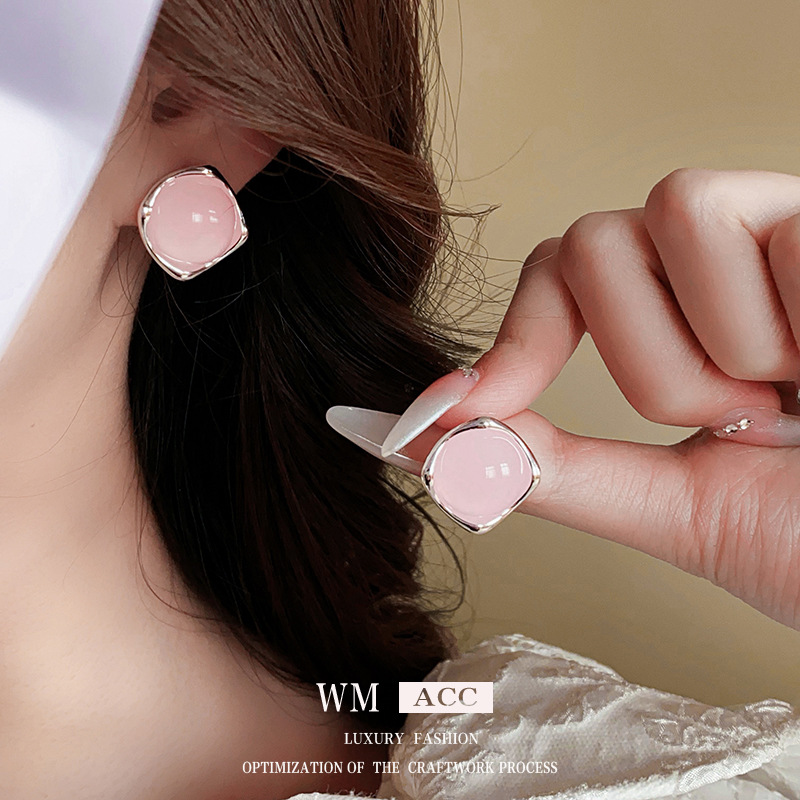 Silver Needle Korean style Simple Square Crystal Earrings, Fashionable and Versatile Earrings, Ins High End Sense