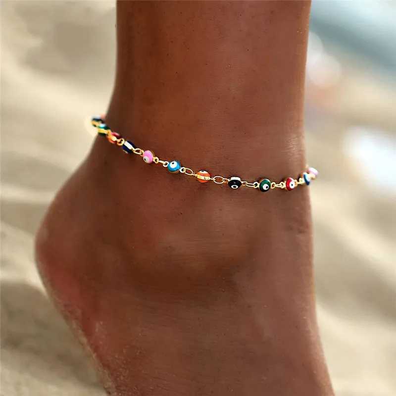 Fashion Colorful Crystal Beads Drop Ankle Bracelet Summer Ocean Beach Cowrie Shell Anklets for Women Foot Leg Bracelet Jewelry W250604