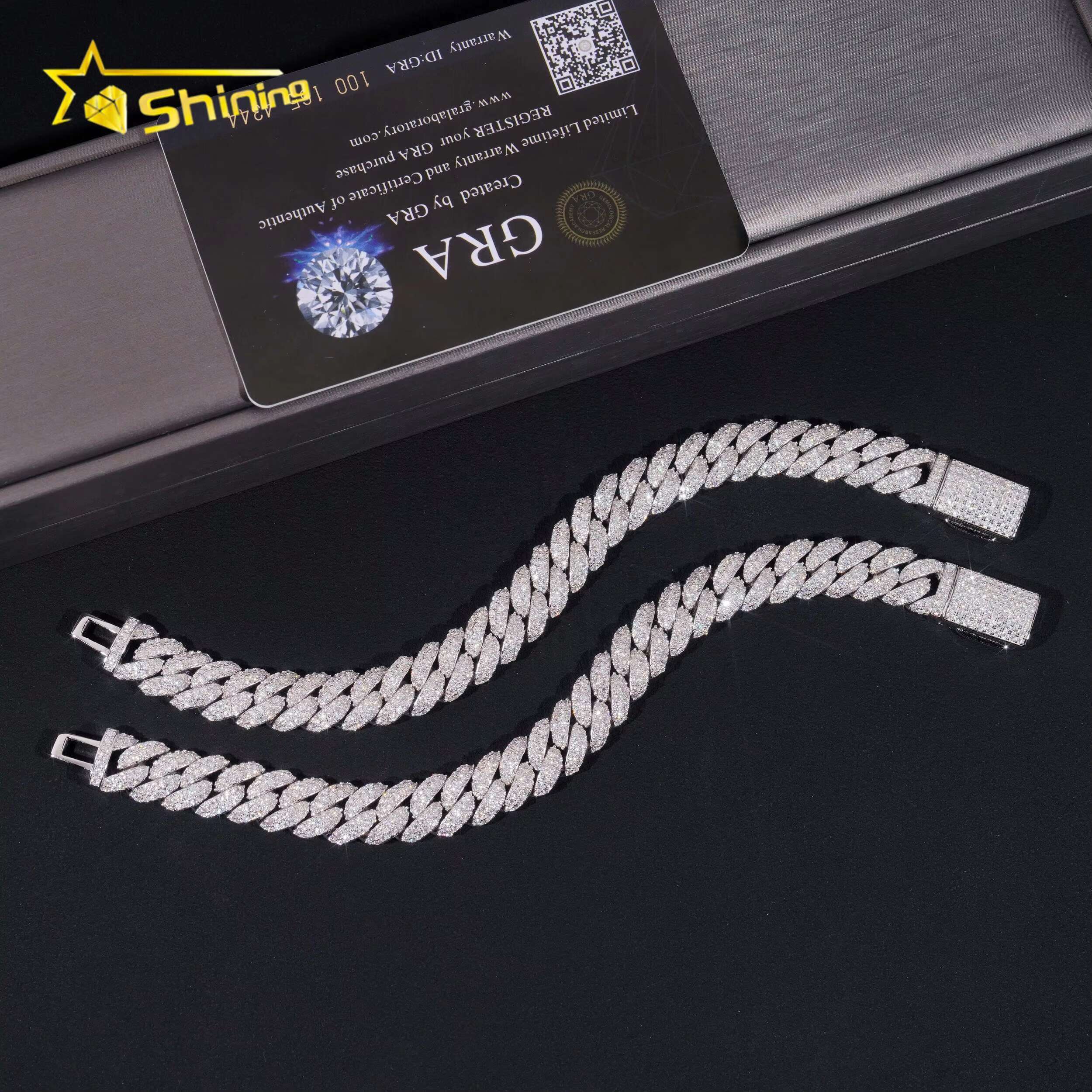 Pass Diamond Tester 925 Sterling Silver Hip Hop Style Iced Out 10mm Moissanite Cuban Link Chain