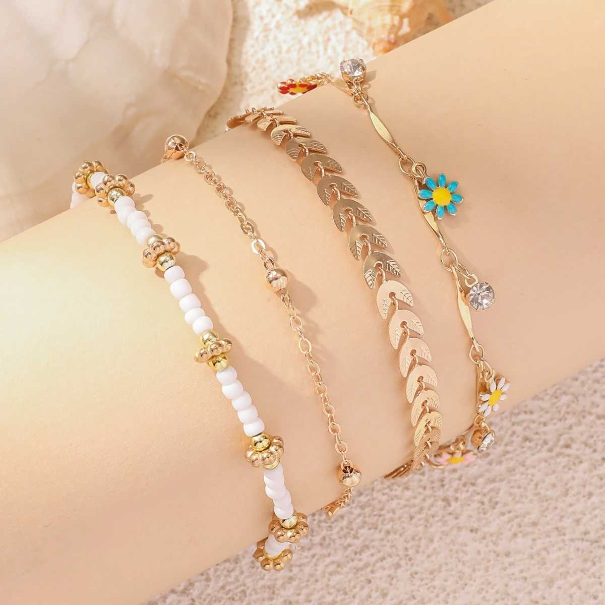 Boho Summer Beach Starfish Turtle Flower Seed Beads Anklet for Women Men Vintage Handmade Multilayer Anklets Holiday Jewelry W250604