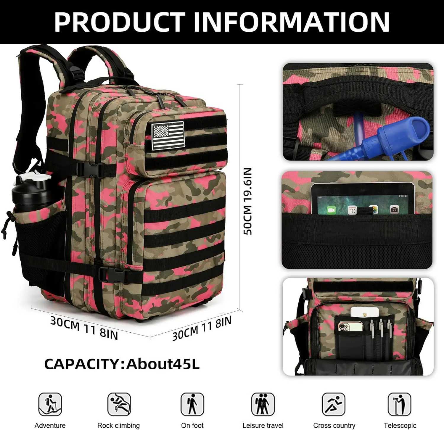 20L 45L Tactical Backpack 3P Bag Assault Outdoor Backpack Waterproof Climbing Rucksack Camping Hiking Mochila Hunting Sports W250603