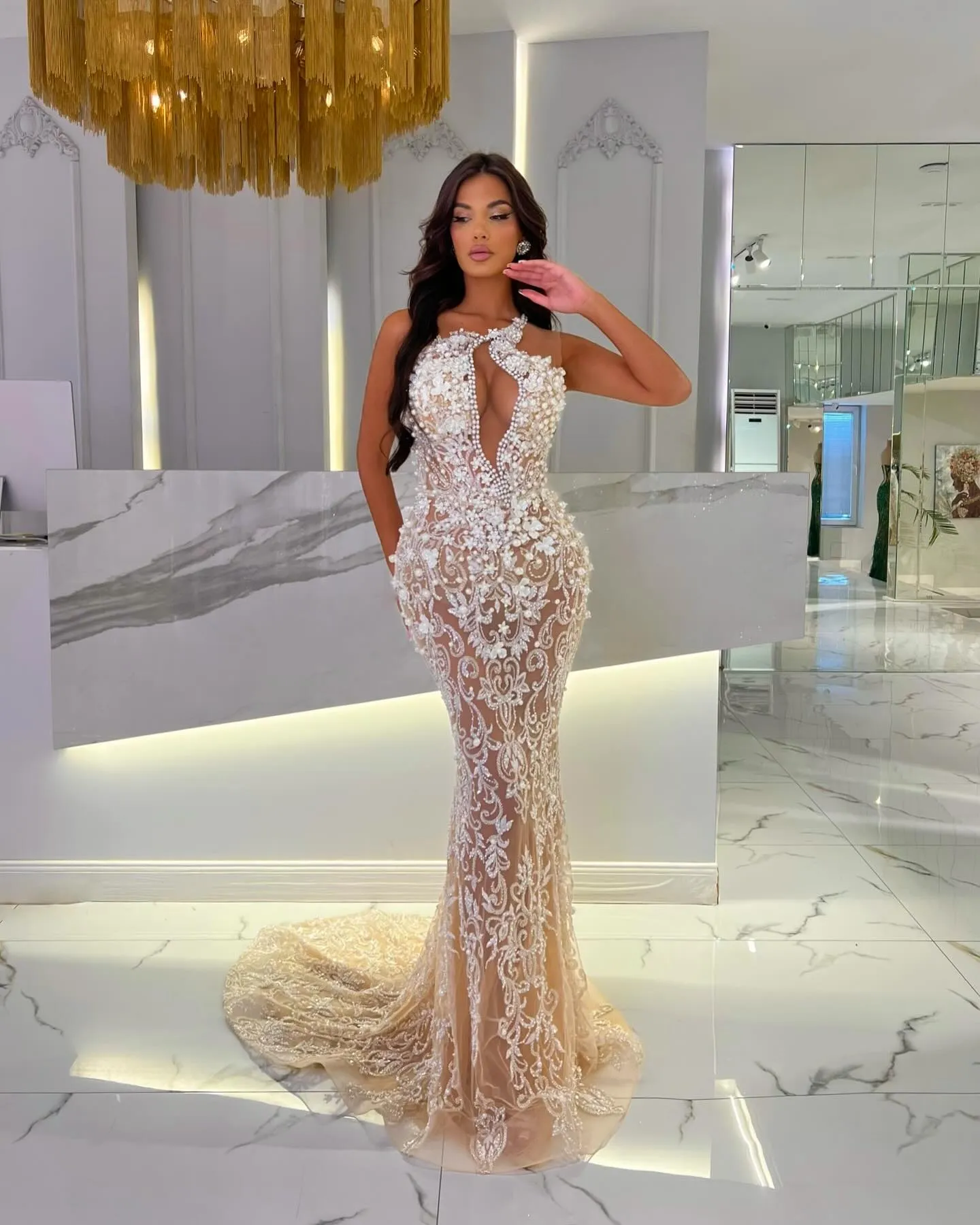 Luxury One Shoulder Prom Dress Customized Glitter Beaded Appliques Party Gowns Sleeveless Floor Length Formal Evening Dresses