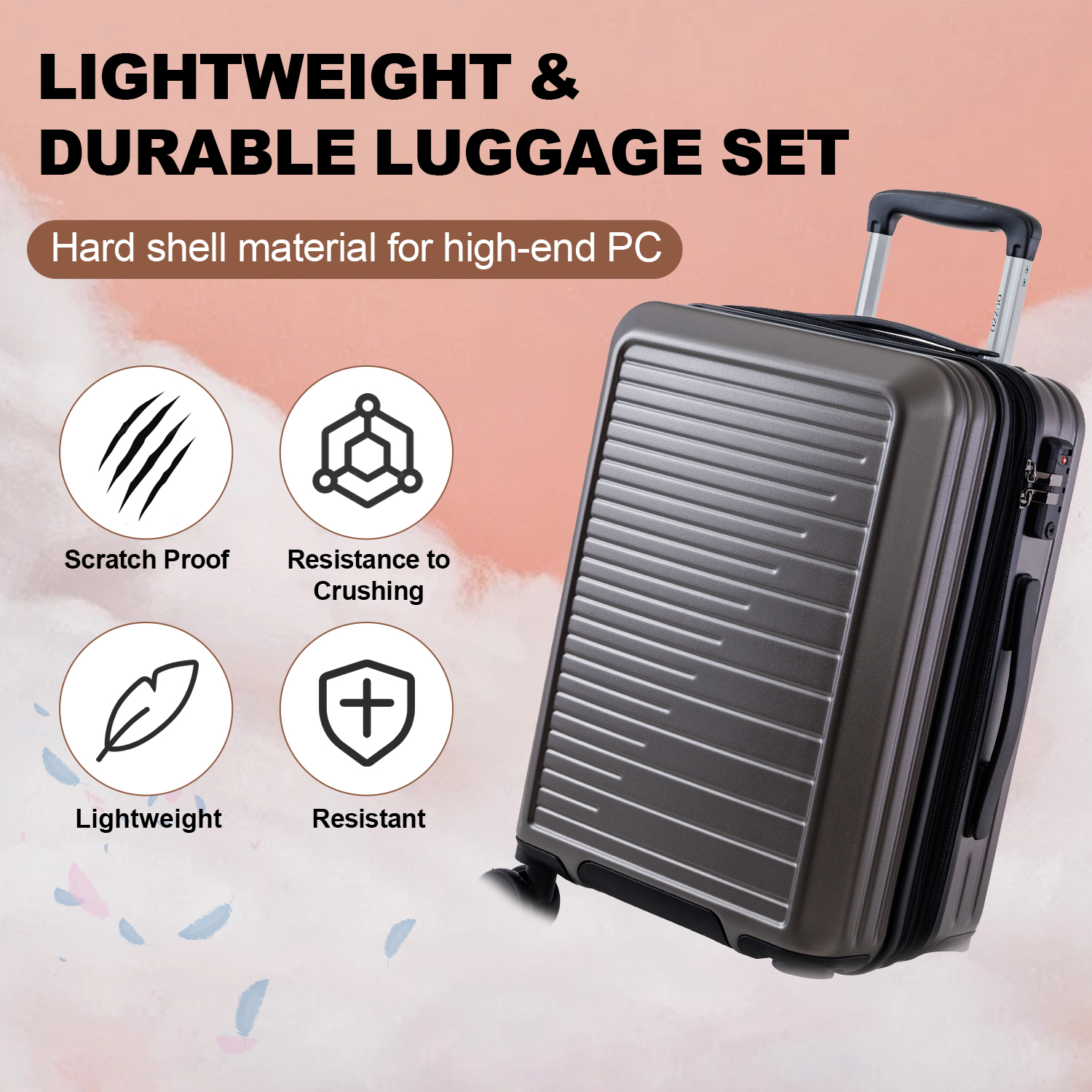 Expandable Carry On Suitcase with TSA Lock - 3-Piece ABS Luggage Sets for Business Travel & Vacation Trips