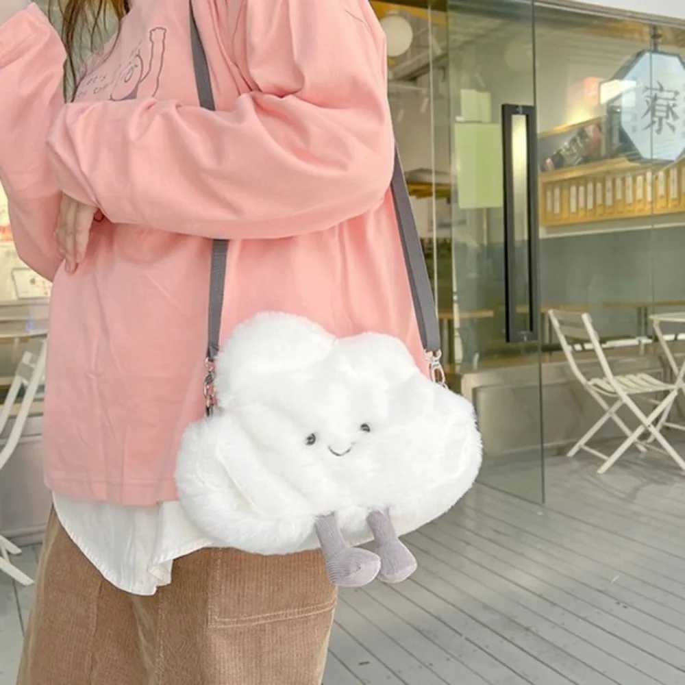 Lovely Soft Plush Little White Cloud Bag Wear Resistant Women Bag Durable Large Capacity Shoulder Bag Soft Cell Phone Pouch XJ250604