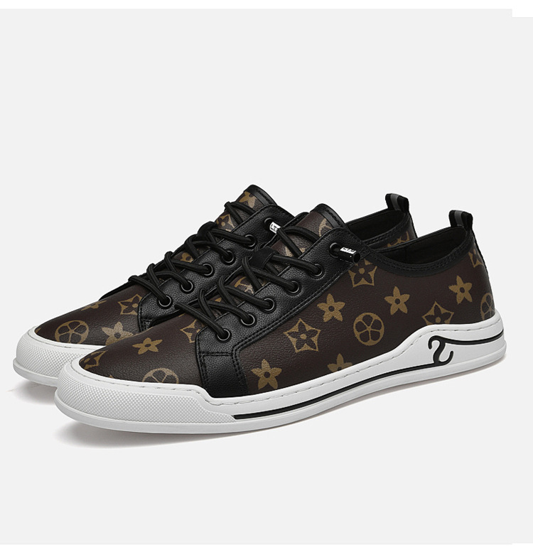 2025 Fashionable new casual shoes printed Lace-Up Low-top men's board shoes high quality trendy versatile shoes white brown black