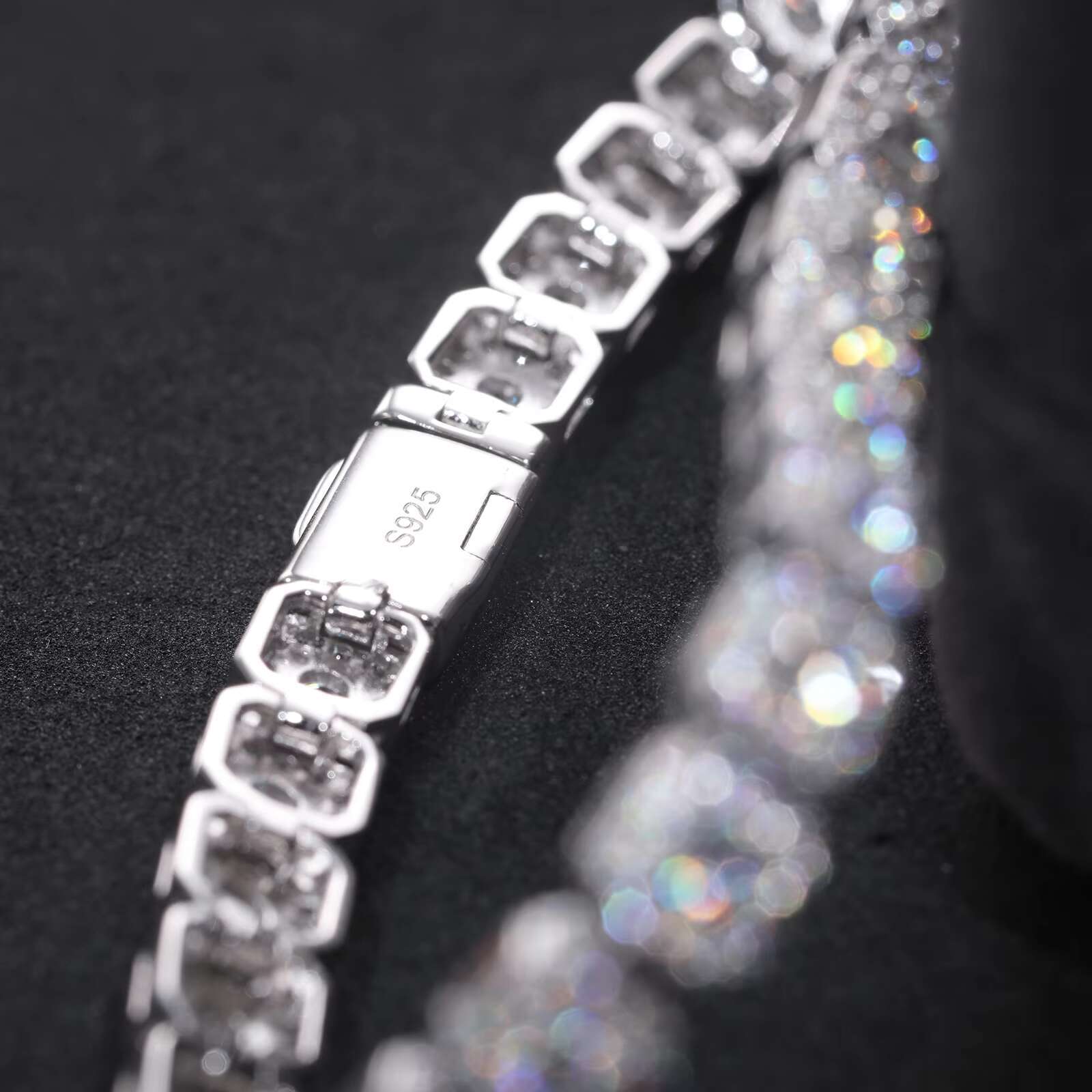 Sparkling 6mm Moissanite Halo Tennis Bracelet High Quality White Gold Non Fade 925 Sterling Silver Hip Hop Jewelry for Men