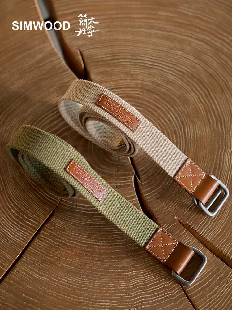 SIMWOOD Belt Men Women Gift Braided Web Belt With Genuine Leather Wrap Patch Double Ring Buckle Belt W250604