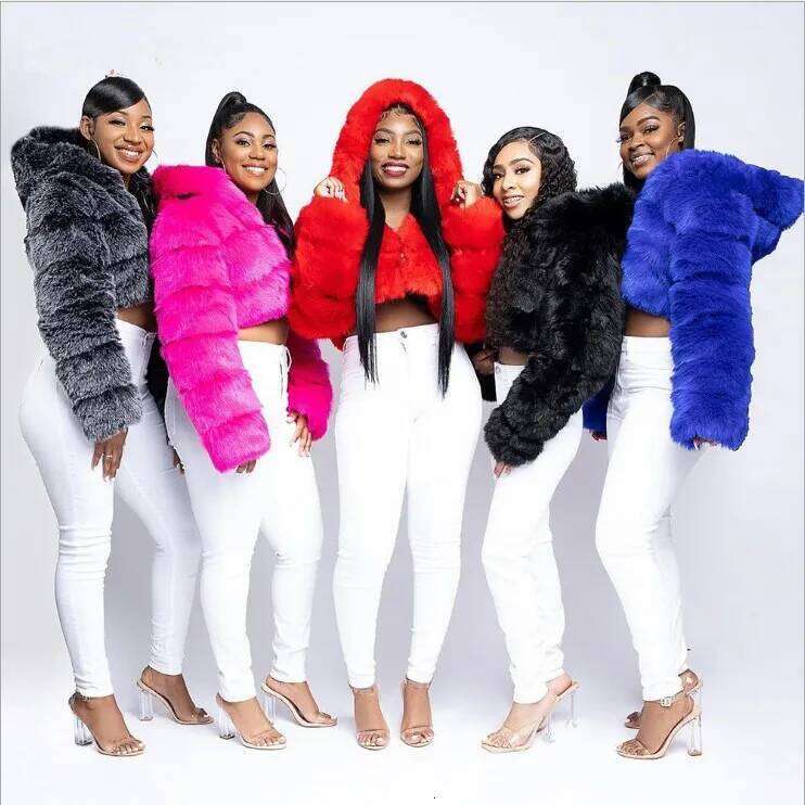 Women Faux Fur Short Coats Thick Warm Coat Hooded Open Regular Full Sleeve Solid Casual Elegant Splice Autumn Winter