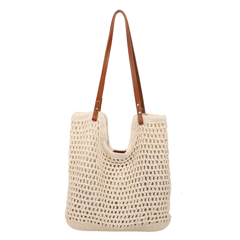 designer New Large Capacity Lazy Style Woven Bag for Women Versatile Literary Shoulder Bag Beach Bag Cotton Rope Commuter Tote Bag