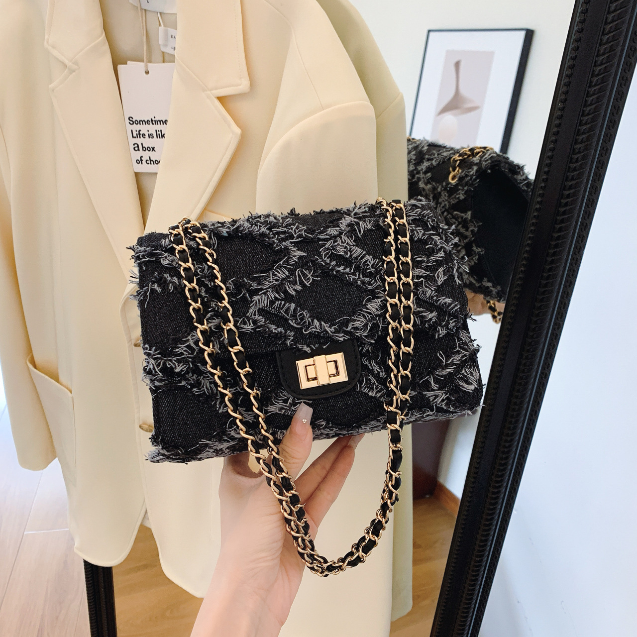Denim 2025 New Lock Small Shopping Bag Square Bag Style Underarm Shoulder Crossbody Designer Chain Bag Free Shipping Elegant Handbag For Women Trendy