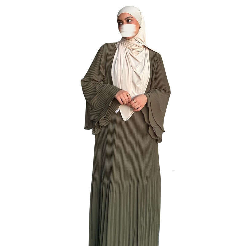 Mq155 Muslim Dubai Pullover Abaya Chiffon Pleated Dress Solid Color Women's Clothing B5