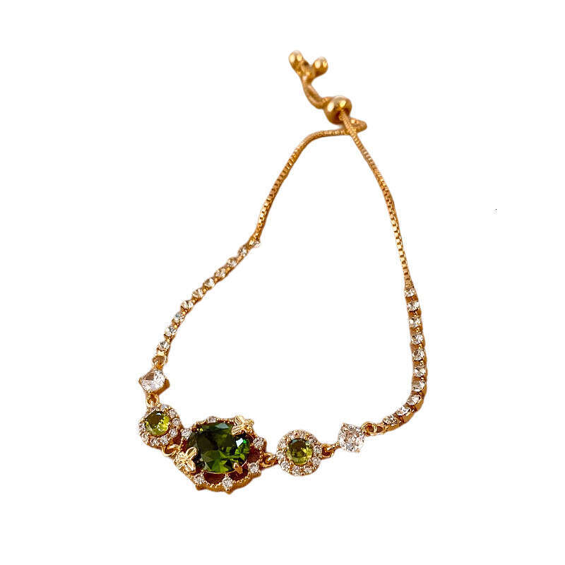 Luxury Jewelry Designer Bracelet Green Crystal Real Gold Plated Butterfly Dia-Studded Adjustable French Style Elegant Bracelet Light High-End Jewelry