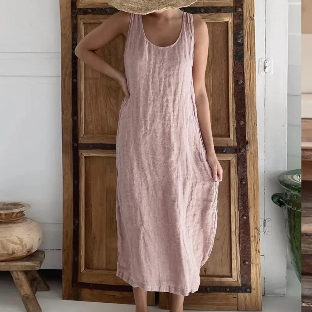 100% Cotton Linen Women S Dress Casual Strap Elegant Dresses For Women Vestido Feminino 250604