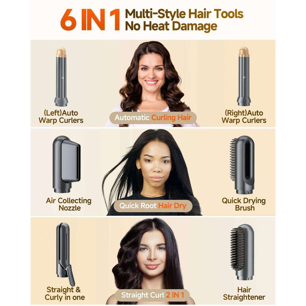 Hair Brush 6 In 1 Air Styling&Drying Multi-Styler With Auto-Wrap Curlers,High-Speed Frizz-Free Blow Dryer