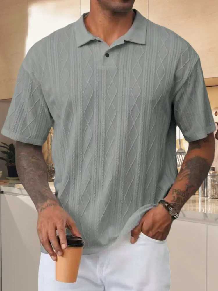 Mens 2025 retro loose texture knitted polo shirt with a lapel breathable high street casual fashion and comfortable short-sleeve T250604