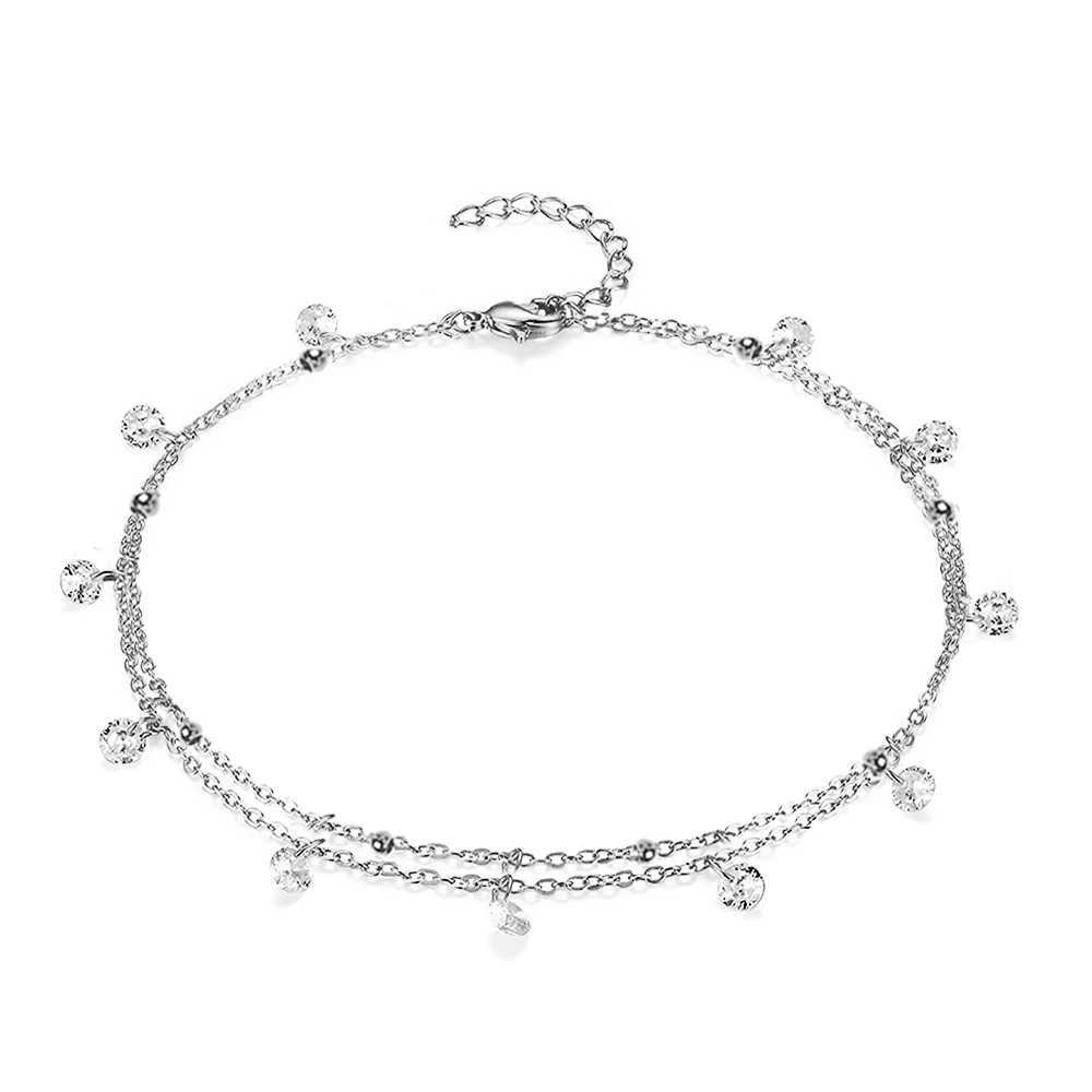 MinaMaMa Multilayer Stainless Steel Tassel Zircon Crystal Anklet For Women Yoga Beach Leg Bracelet Anklets Foot Chain Jewelry W250604