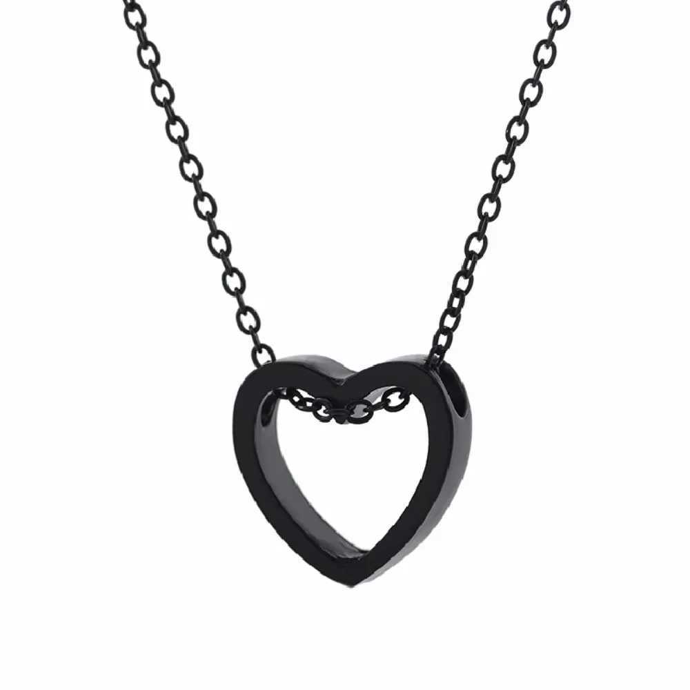 FSUNION Simple Womens Hollow Pendant Necklace Heart Design Black Gold Plated Fashion Jewelry Gifts Sliver Color Metallic Chain XJ250604