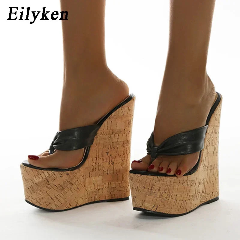 Eilyken Clip Toe Wedges Platform Women Slippers Summer Sexy Super High Heels Mules Sandals Flip Flops Ladies Shoes 250528