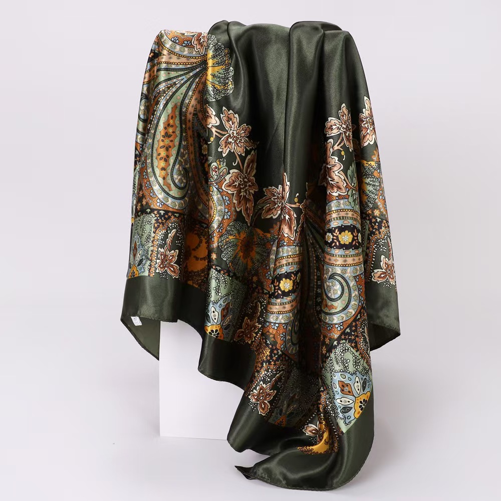 T882 silk scarf square scarf high-end ladies European and American cross-border shawl retro printed satin headscarf scarf