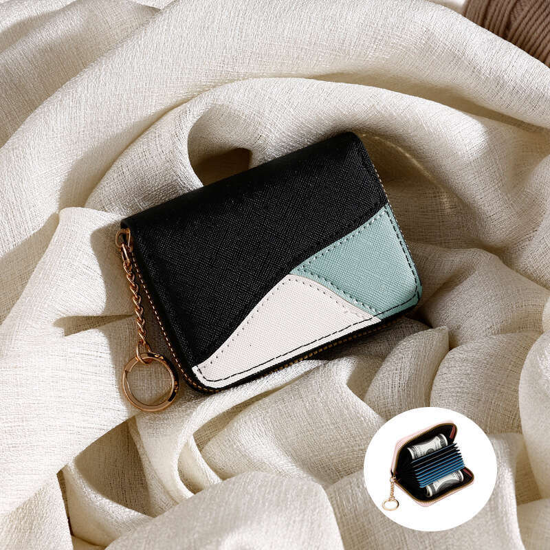 Color-Block Accordion Holder for Women, Short with Multiple Slots, Zipper Clip, Ladies' Ins Style Coin Purse Card Sleeve Trend