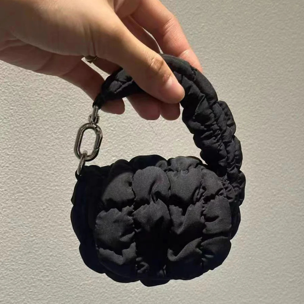 Women Mini Cloud Bag Solid Color Cotton Quilted Shoulder Bag Pleated Small Purse Flap Bag for Shopping Date 250530