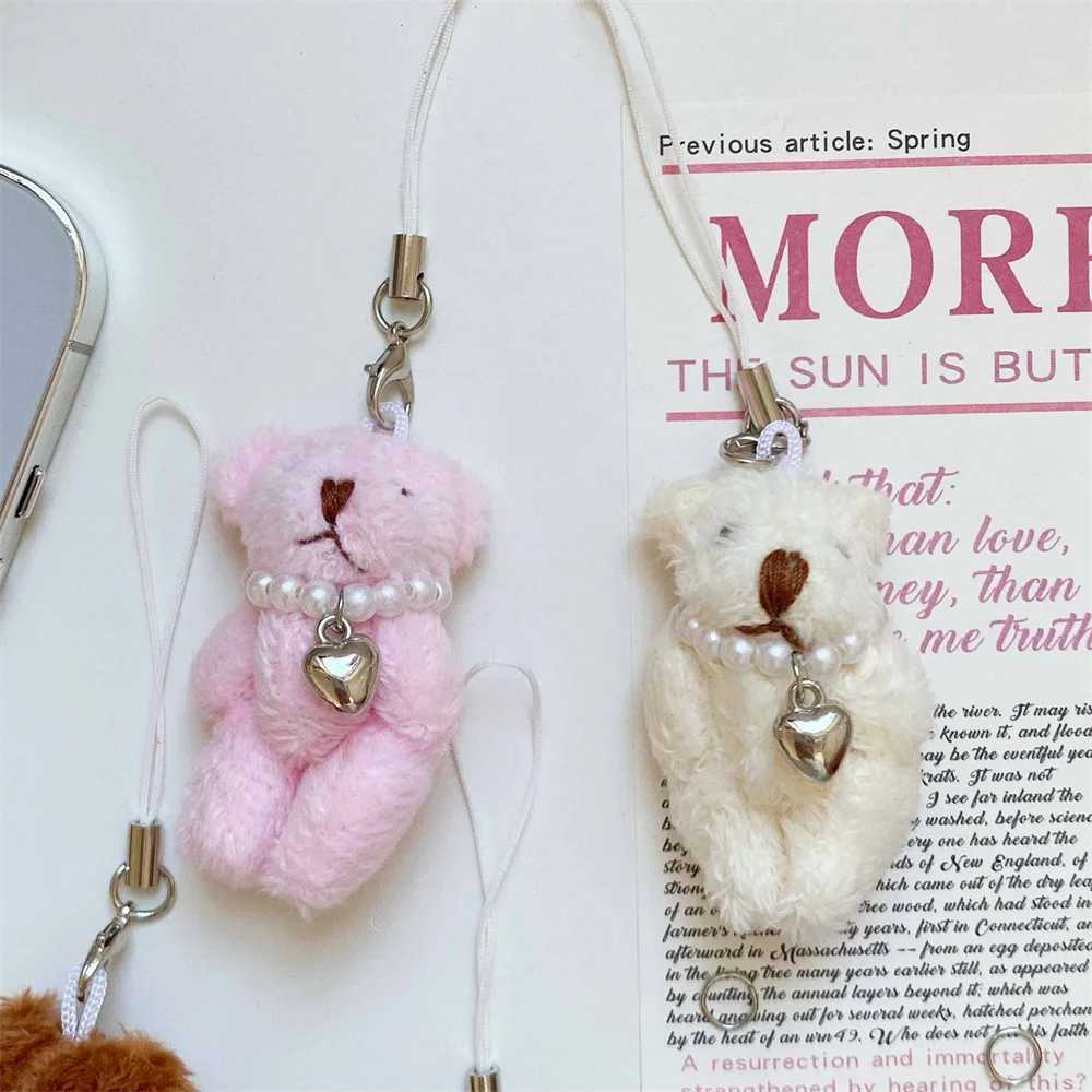 Kawaii Pearl Teddy Bear Keychain Cute Doll Pendant Mobile Phone Chain Bag Decoration Car Keyring Girl Women Bag Hanging Ornament W250604