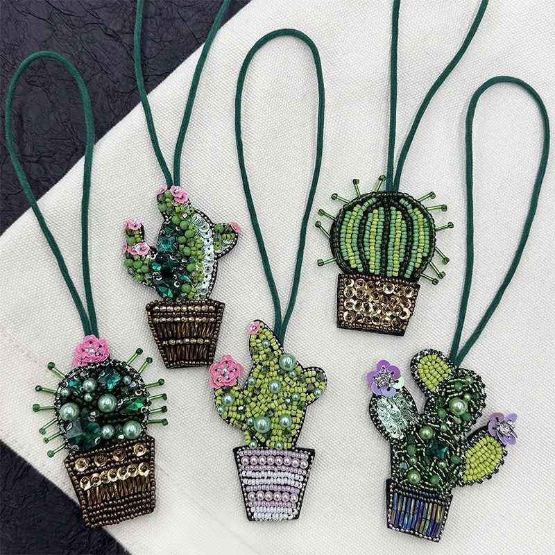 Handmade Cactus Beaded Keychain Succulent Plant Pendant For Bag Purse Decor Boho Home Accessories Diy Mini Pot Hanging Ornament W250604