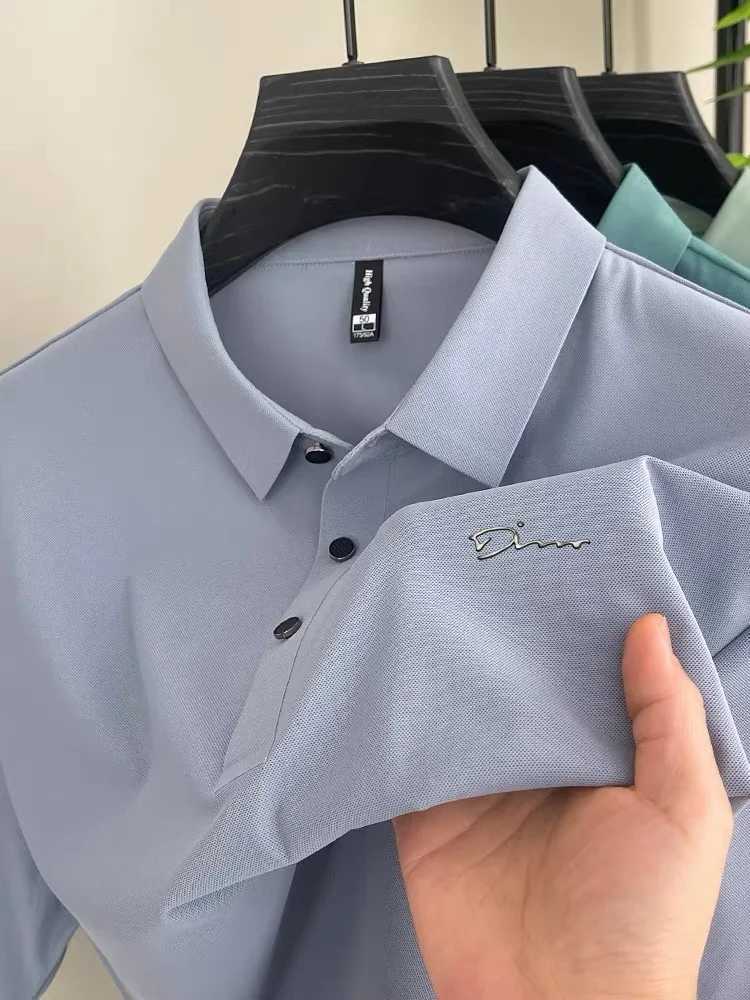 New 2025 Mens Short Sleeve Polo Shirt Summer Fashion High-end Golf Silk Leisure Business Hot Selling T-shirt T250604