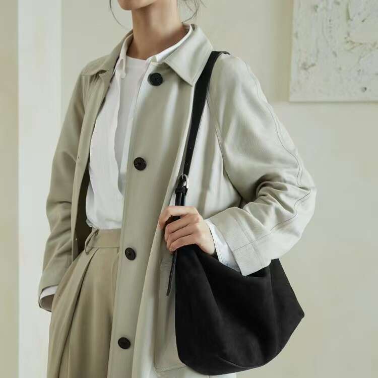 Women's Bags Designer Women's Bags Designer Qiu Zhen Vegetable Tanned (Nubuck Leather) Double Ear Hobo Lazy Single Shoulder Crossbody Large 