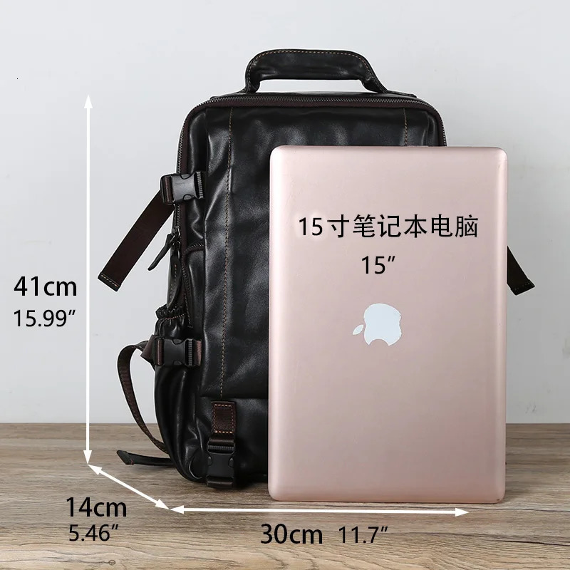 Retro First Layer Cowhide Mens Backpack Multifunctional Large Capacity Genuine Leather Leisure Travel Backpack 250530