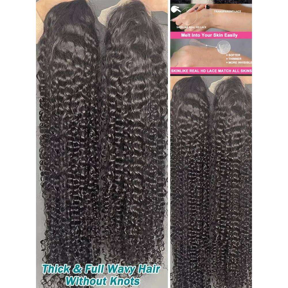 Linktowig Curly Human Hair Wigs 30 Inch 13x6 HD Lace Frontal Wig Water Wave Preplucked Black Raw 5x5 Closure Glueless For Women