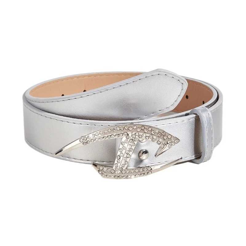 Womens Vintage Belt Punk Style Y2K Irregular Premium Rhinestone Buckle Ins Style Alloy PU Leather Pressure Buckle Style Belt W250604