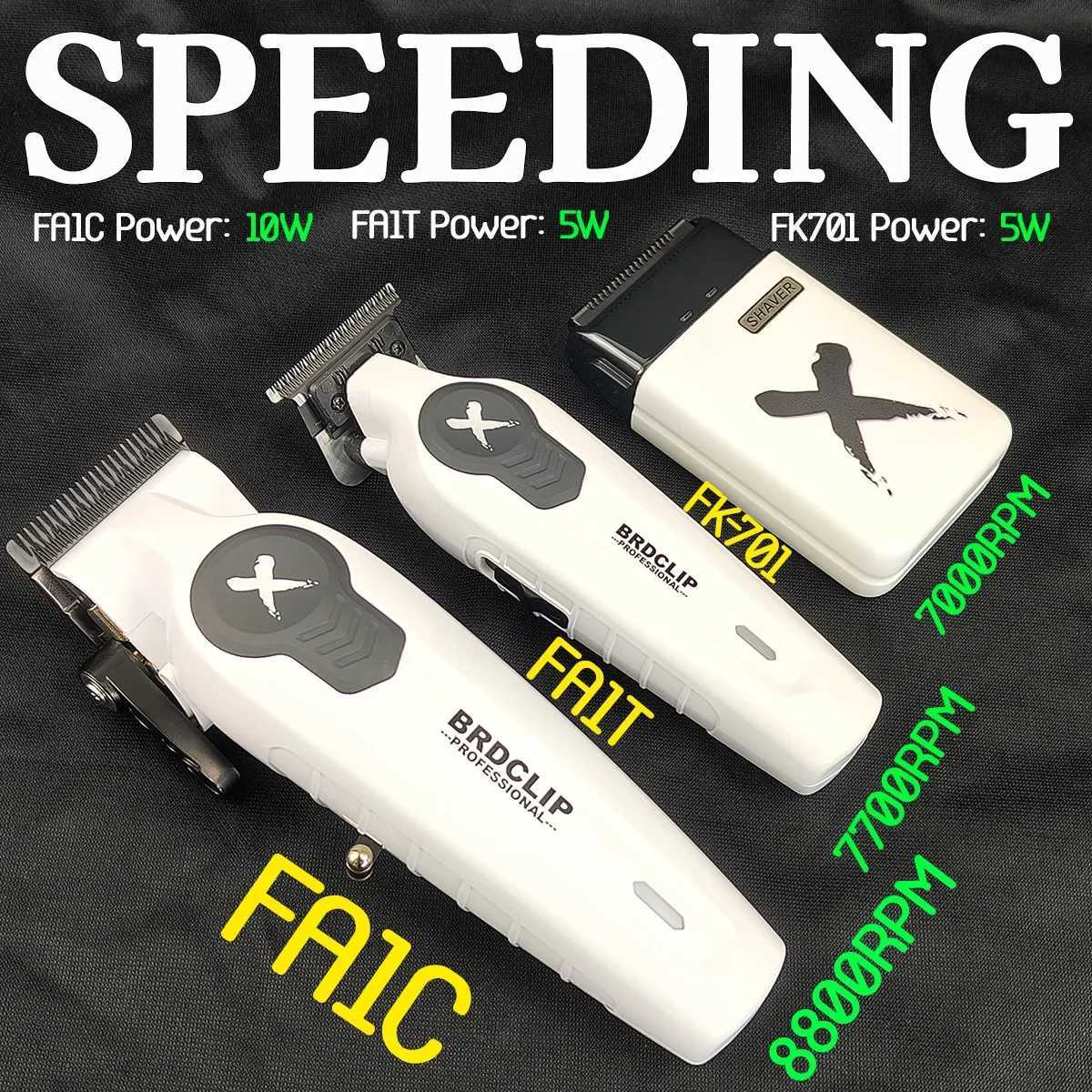 Professional BRDCLIP FA1C FA1T FK701 White SET 8800/7700/7000RPM DLC FADE Blade Barber Clipper Shaver Electric Trimmer With BaseXJ250604