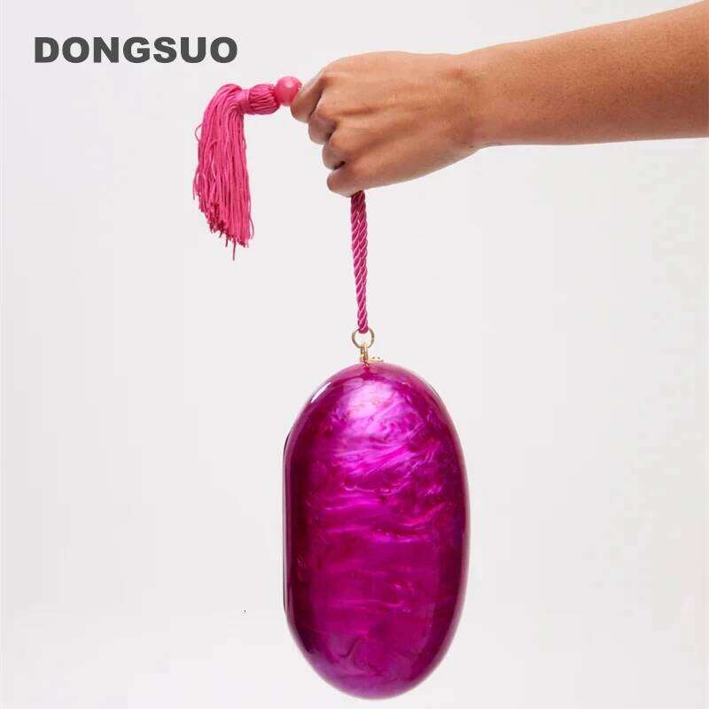 Egg Shape Clutch Bag Fringed Acrylic Shell Clutch Bag Women Wedding Evening Party Cute Purse Handbag Winter New 2024