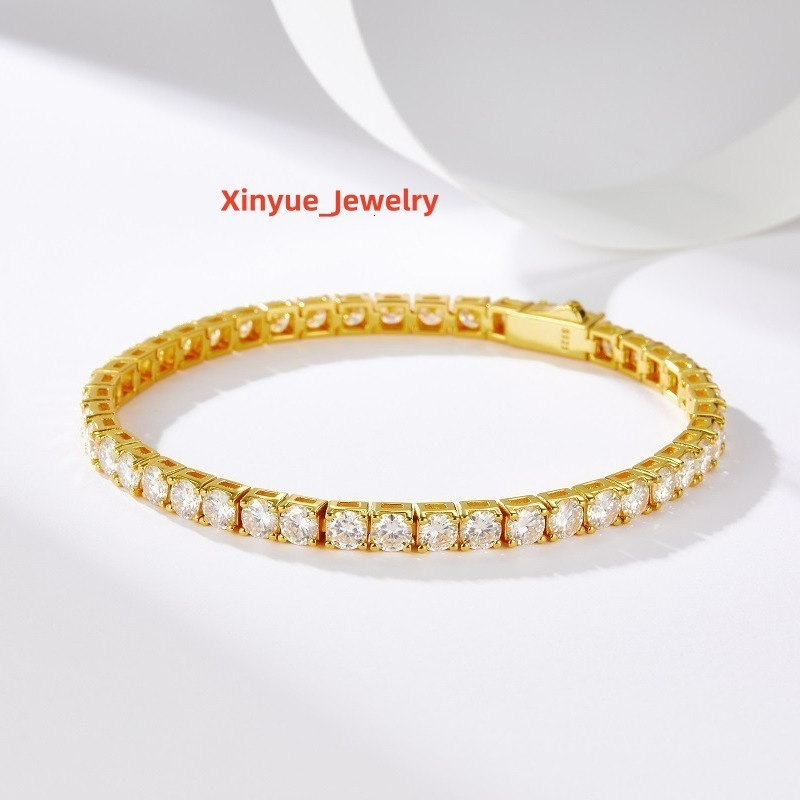 3Mm 4Mm 5Mm 925 Sterling Silver With Gold Plating Chain Moissanite Tennis Bracelet for Gifts Wholesale Jewelry