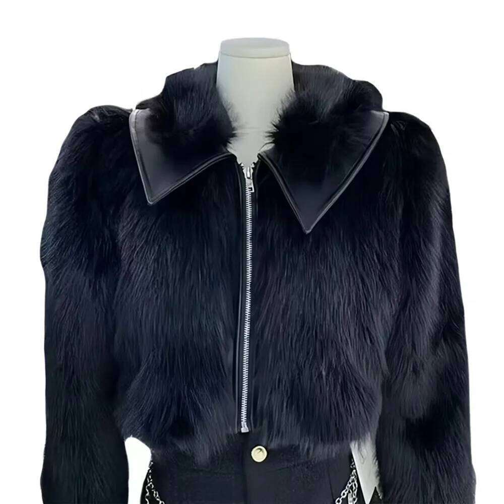 Faux Fox Fur Coats for Women,Turn-down Collar Jackets,Moto Short Overcoat,Female Clothes,Thicken Warm,New ,Winter