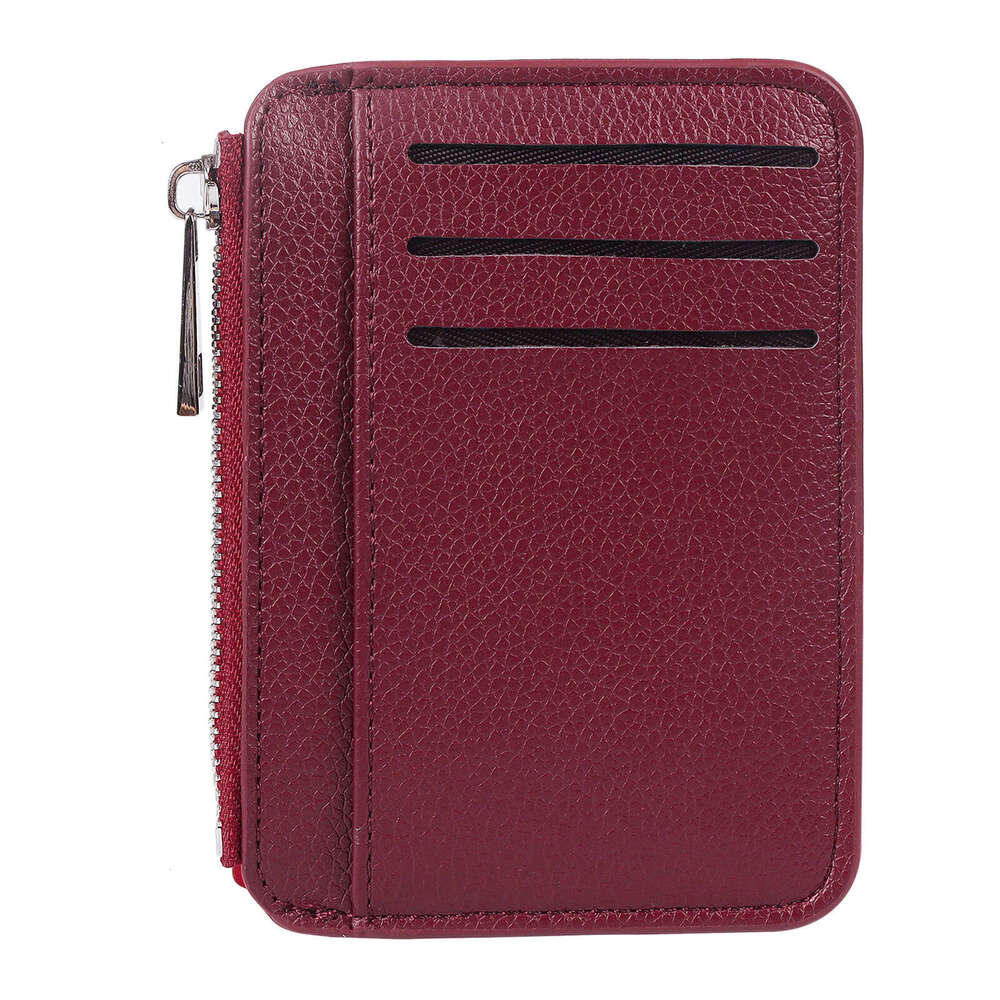 PU Leather Litchi Texture Square Zipper Holder Multi-Card Slot Multi-Function Card Sleeve Wallet