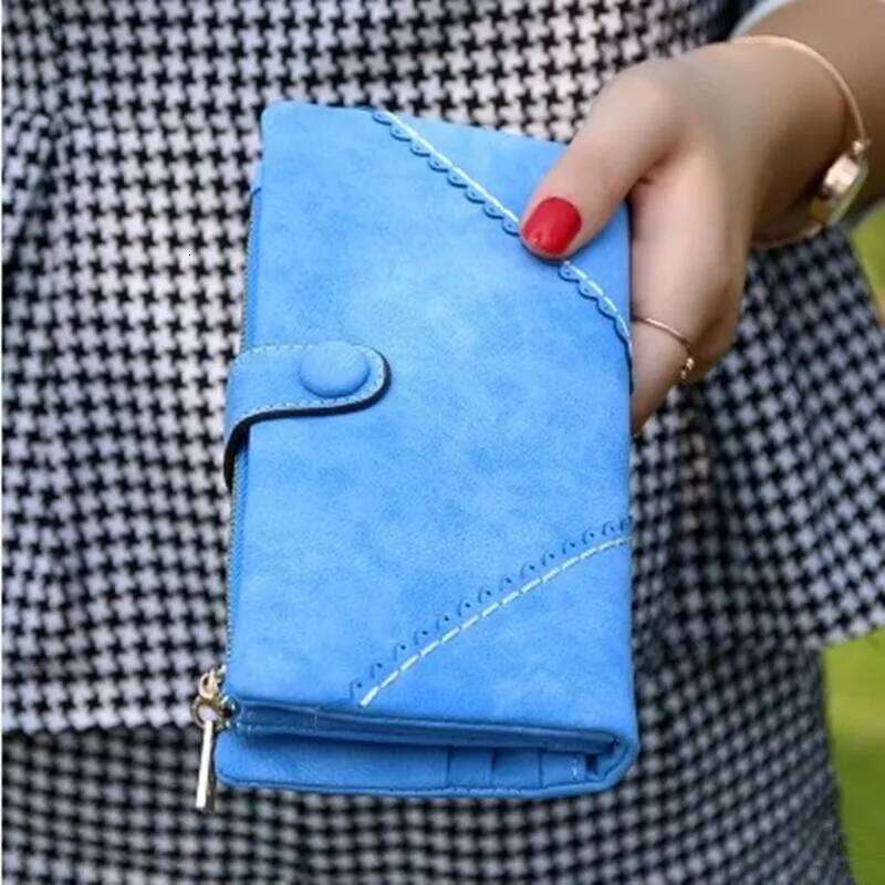 Long purse Women's high quality PU leather multi-card folding clutch bag Large capacity women's European and American vintage bu
