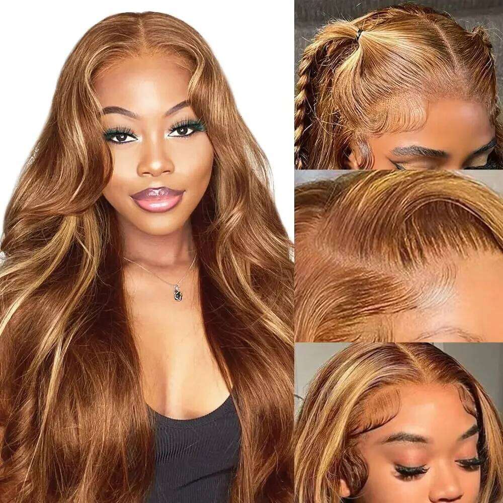 220 Density Highlight Body Wave Brazilian Human Hair Wigs For Black Women 13x4 Honey Blonde HD Lace Front Wig