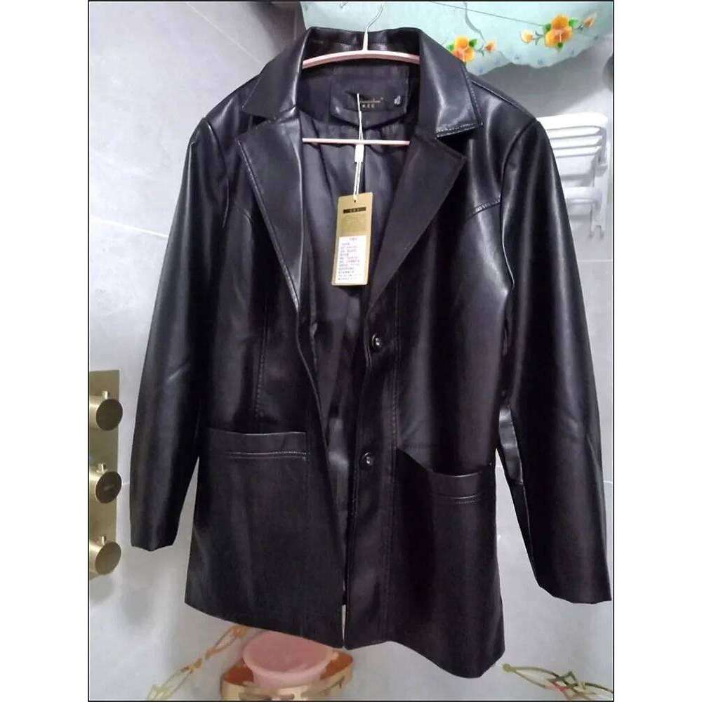 2023 Spring Autumn Sheepskin Jacket Women Suit Coat Slim Single-breasted Casual Tops Lady Small Outerwear Leather Blazer Coats