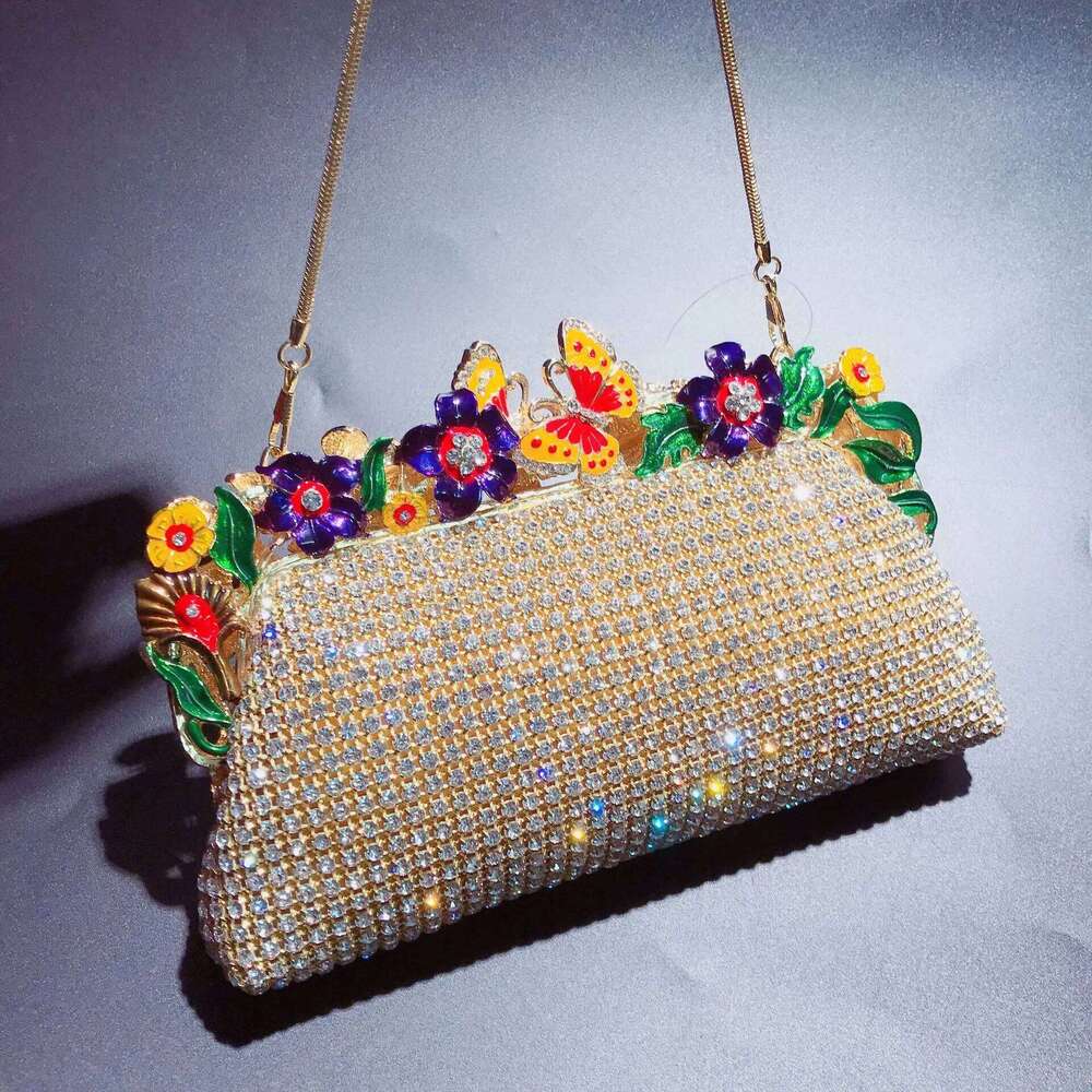 Women Daisy Butterfly Evening Bag Formal Party Elegant Sparkling Crystal Clutch Purses Bride And Bridesmaid Handbag